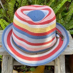 Peter Grimm Mutli Colored Pink/Blue/Yellow Striped Packable Fedora Sun Hat OS